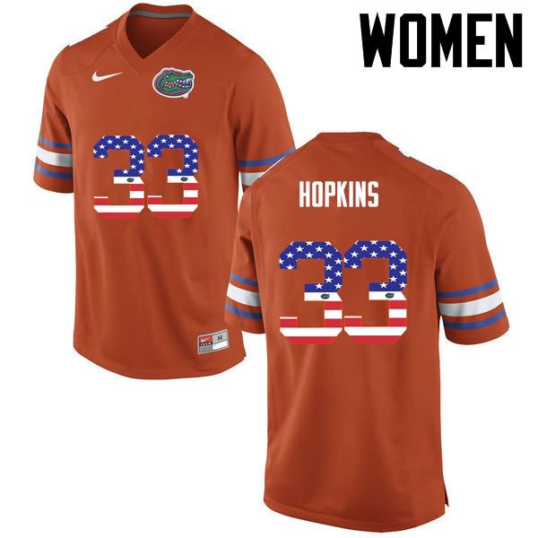 NCAA Florida Gators Tyriek Hopkins Women's #33 USA Flag Fashion Nike Orange Stitched Authentic College Football Jersey AQS8064GX